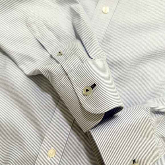 Men UNTUCKit Cotton Button Up Dress Shirt Long Sleeve in Blue Stripe Size Medium - Picture 7 of 7